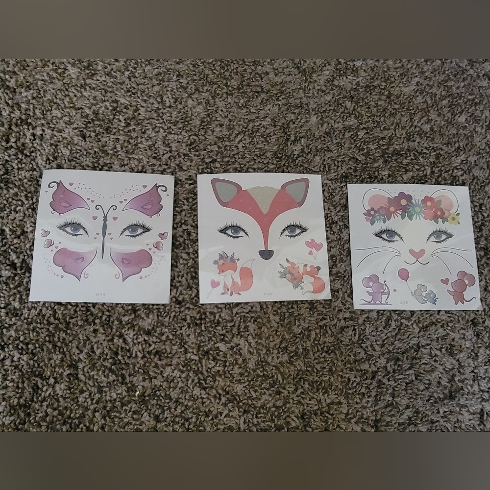 Set of 3 Animal Face Temporary Tattoos